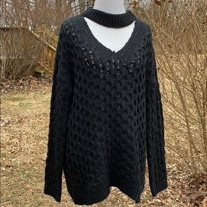 I Joah black open weave key hole acrylic mohair sweater MED